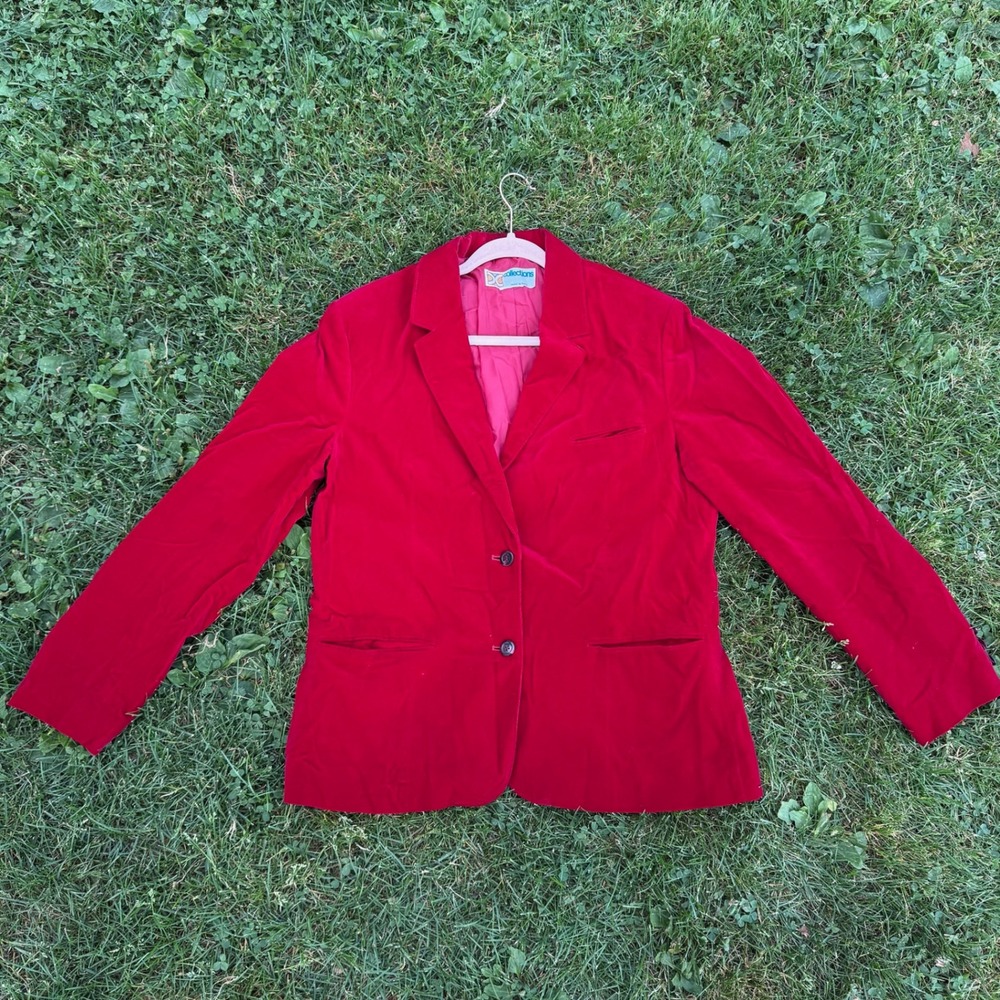 Collections Velvet Blazer Jacket Red Cotton Two Button Japan Vintage L/XL